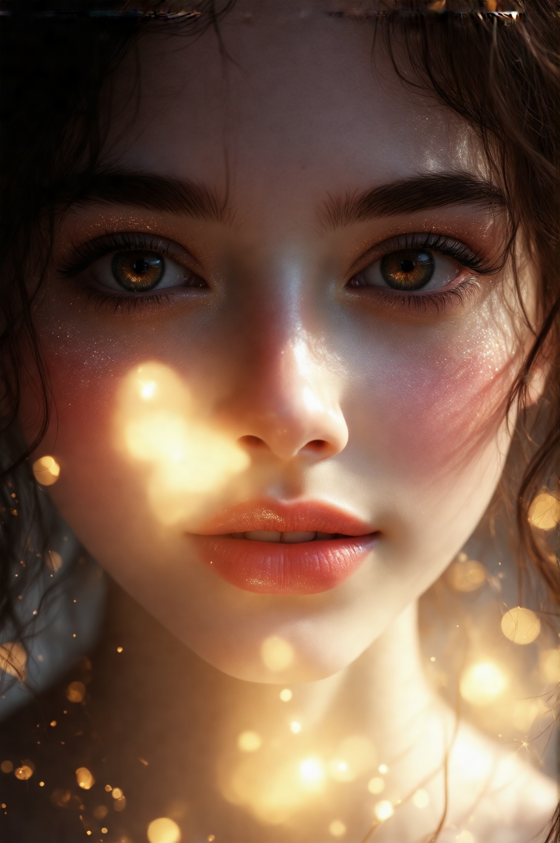 Create a close-up portrait of a girl with a luminous,  radiant expression,  using soft on Tensor.Art