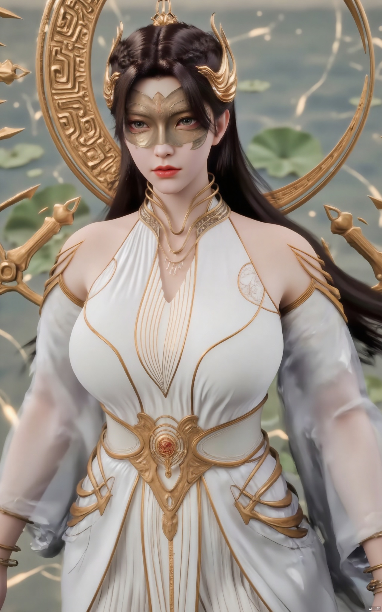 masterpiece,(best quality),official art, (1girl), (solo), ((looking_at_viewer)),(huge breasts:2.39),(full breasts:1.99),Xzhaoliner,(Lotus pond, lotus:1.52),Xyanqingcheng,Xxiyouqin,Xhongdie,Xlannuo,Xtianhuxianzi,Xhenrendadi
