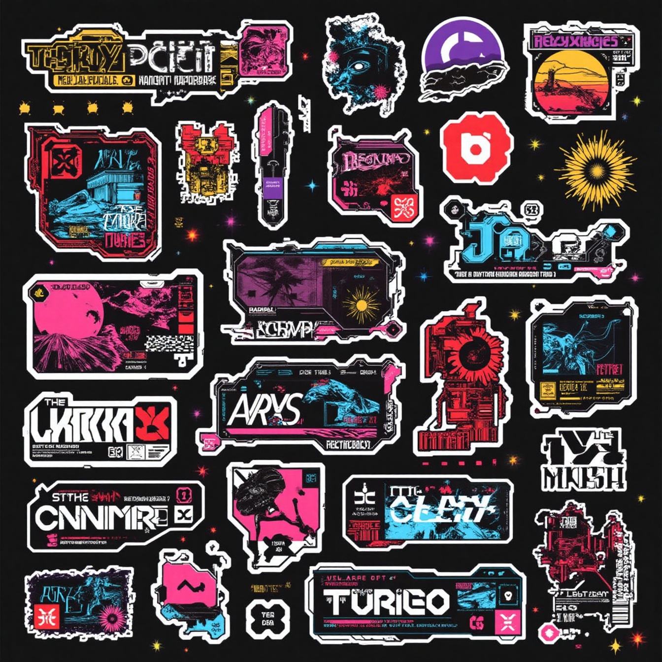 sticker set collage,  futuristic jungle vibes on Tensor.Art