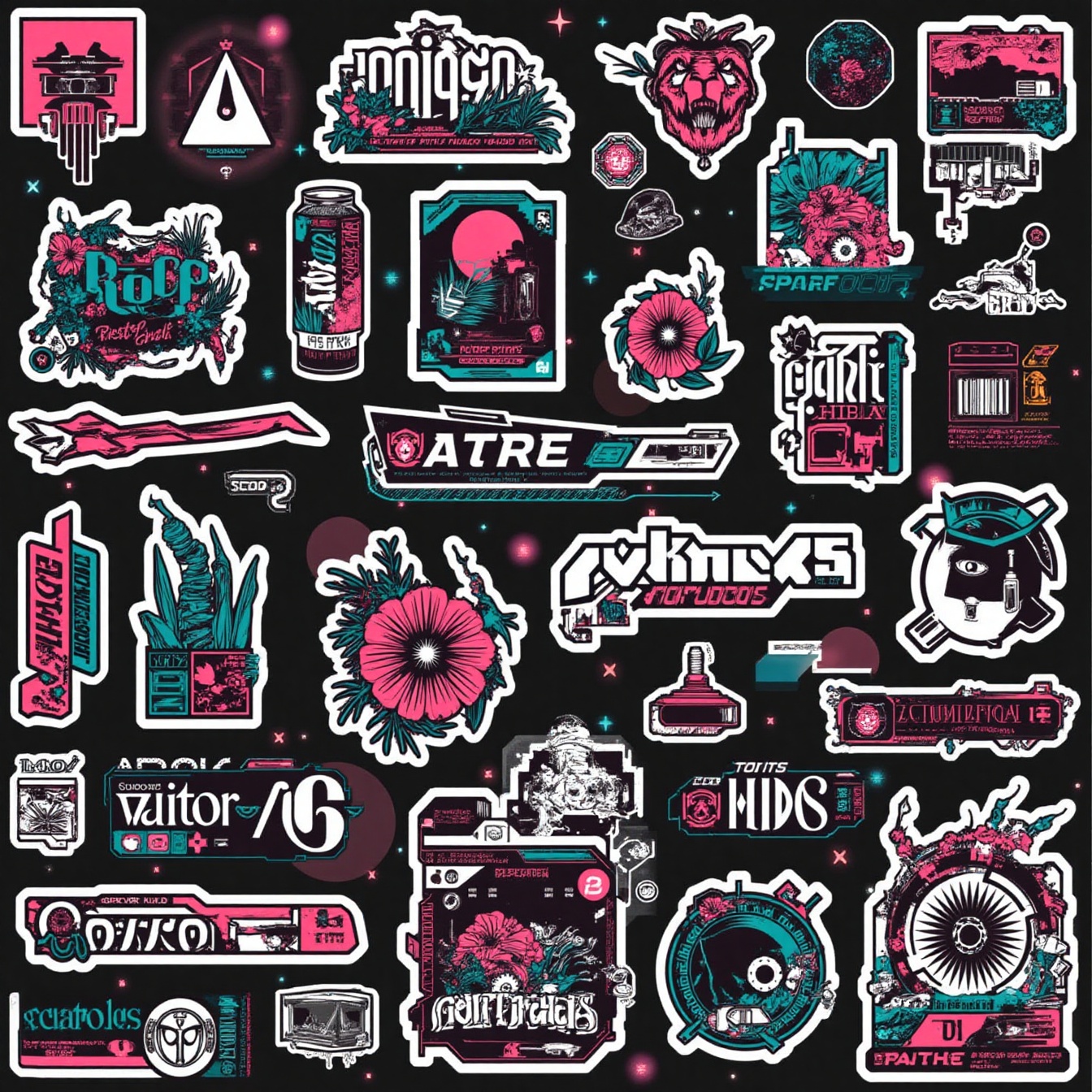 sticker set collage,  futuristic jungle vibes on Tensor.Art