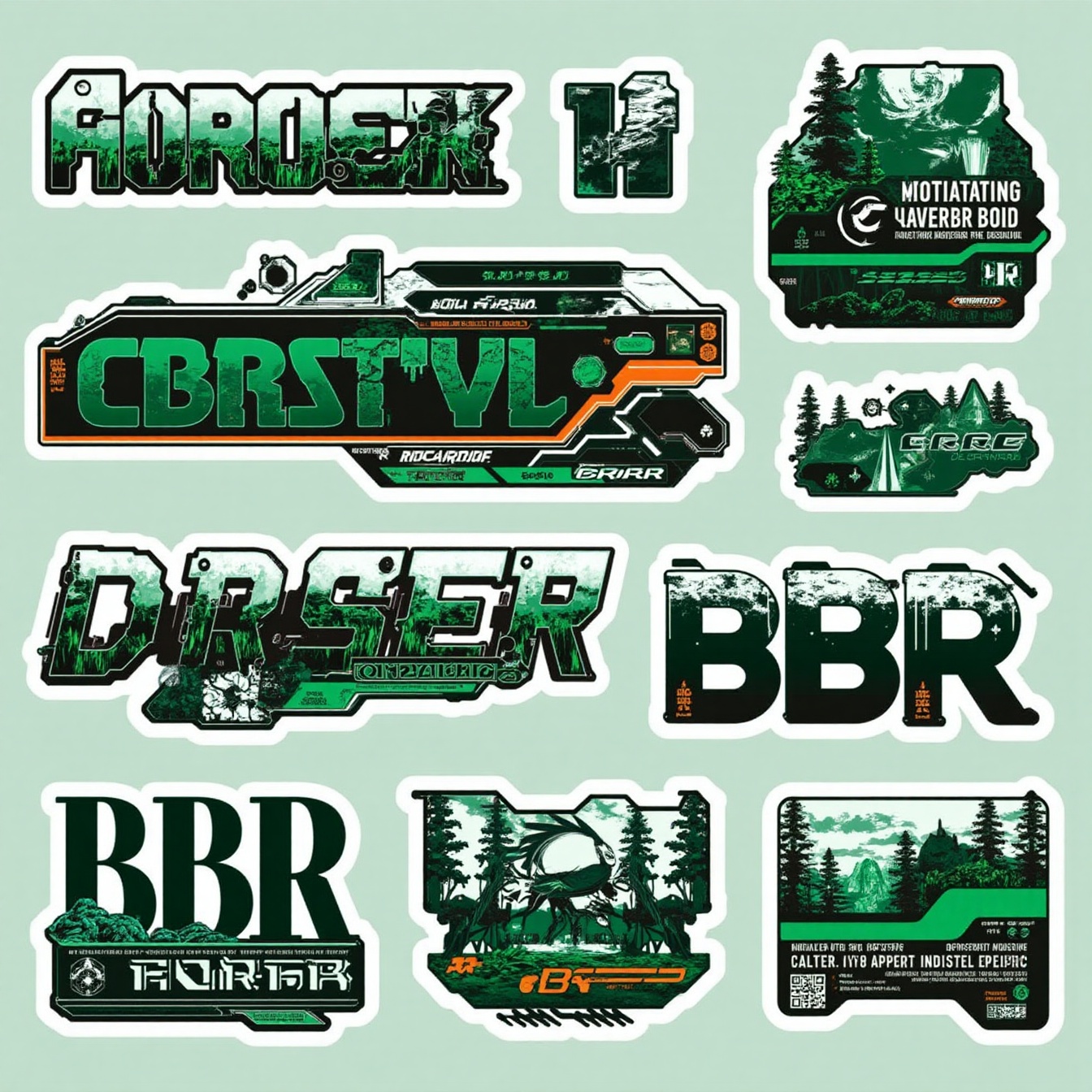 cbrstk,  sticker set collage,  green forest on Tensor.Art