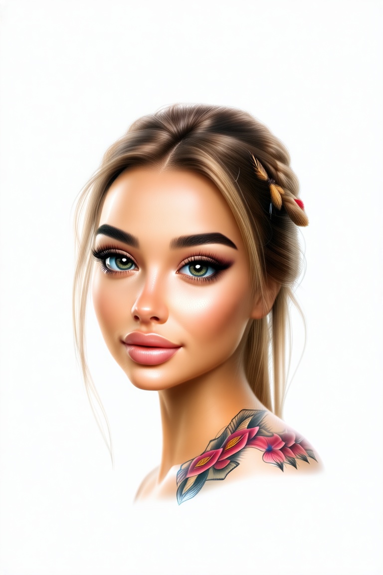 a realistic drawing of a small Tattoo idea on white background,  a Beautiful girl on Tensor.Art