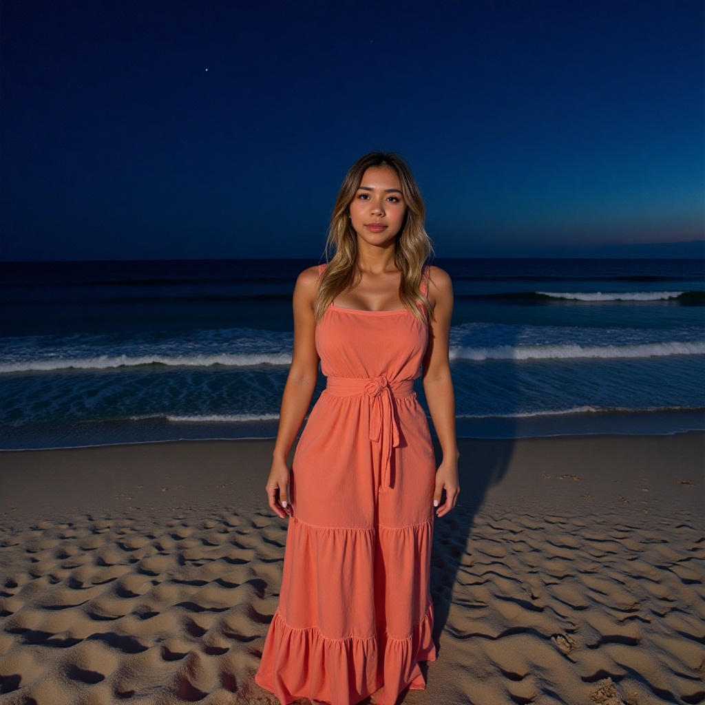 1girl in beach night pencil drees on Tensor.Art