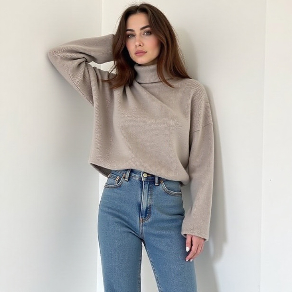jeans,  turtleneck_sweater on Tensor.Art