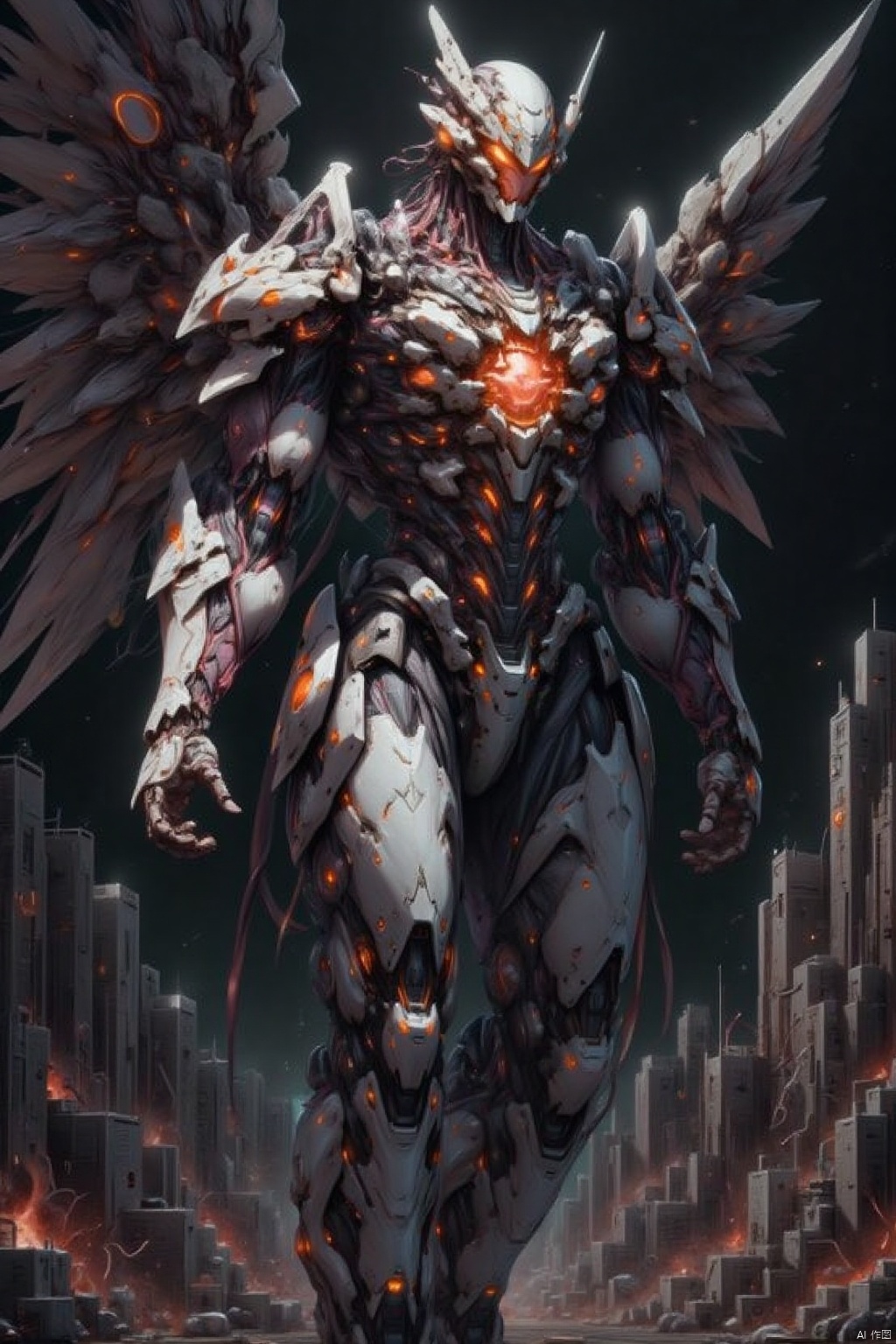 Tech mechs,  a medium-angle view of a robot,  adorned with a helmet and wings on Tensor.Art