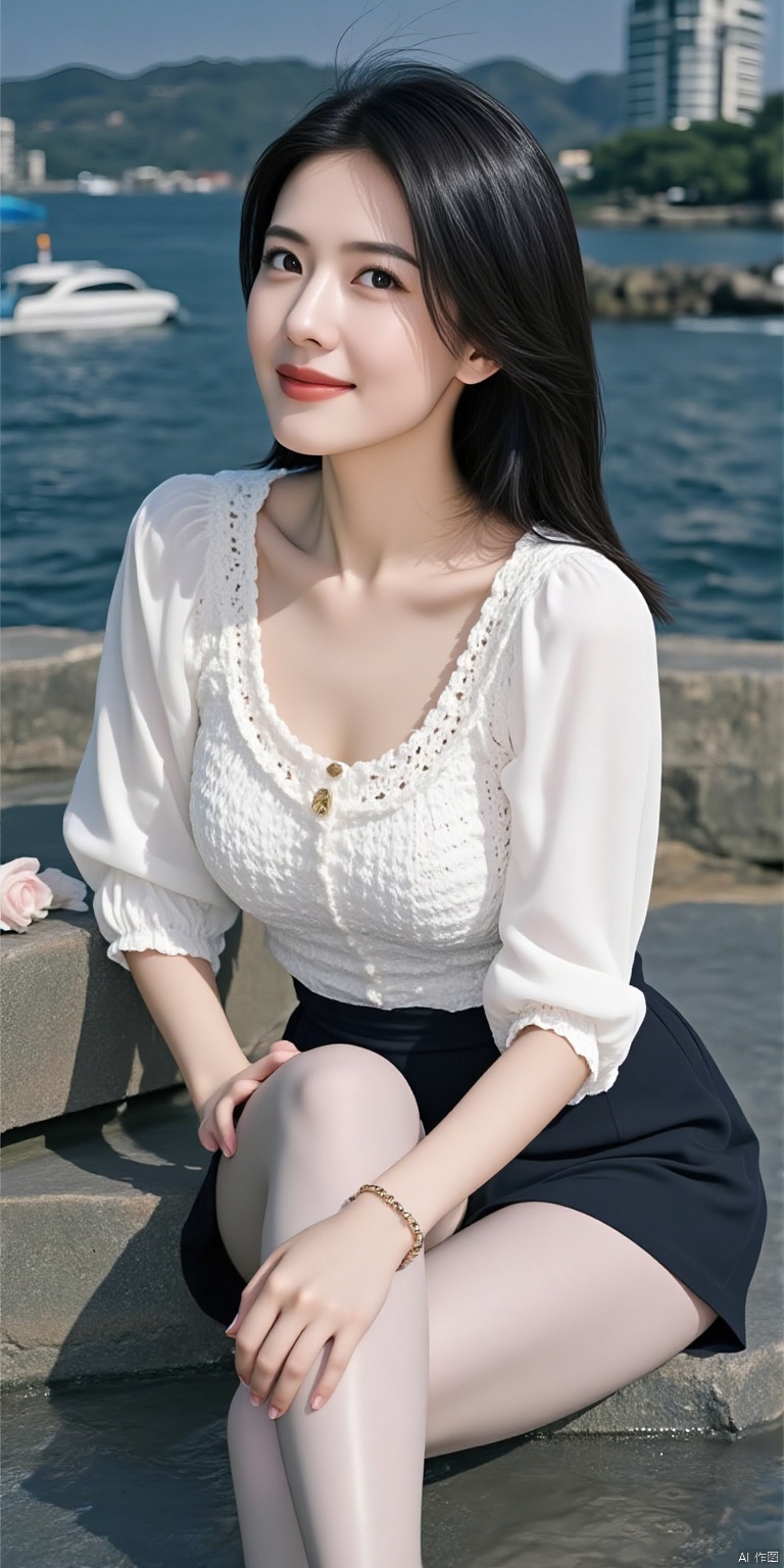 A serene 8K photo of a medium-sized Asian woman wearing a white bikini sitting on water.The woman's eyes are a piercing yellowand her hair is a dark shade of black. Her hands are delicate.((perfect firm breasts)),plump giant breasts,perfect breasts,pure breasts,enlarged giant breasts,pure breasts, wedding dress, (shiny pantyhose), long legs,Smiling and looking at the camera. A delicate hair ornament adorns her hair, an elegant black apron embraces her slim figure, waist, apron, surrounded by Red wine and roses, makeup, eye shadow.Bracelet romant.Foot fetish, focusing on the girl's feet, with the camera centered around the feet,shiny pantyhose,large breasts,liuyifei,SGWN20CLOTHING,A WHITE LONG-SLEEVED CROP TOP,SEMI-TRANSPARENT WHITE STOCKINGS,LIGHT BLUE LACE PANTIES.
