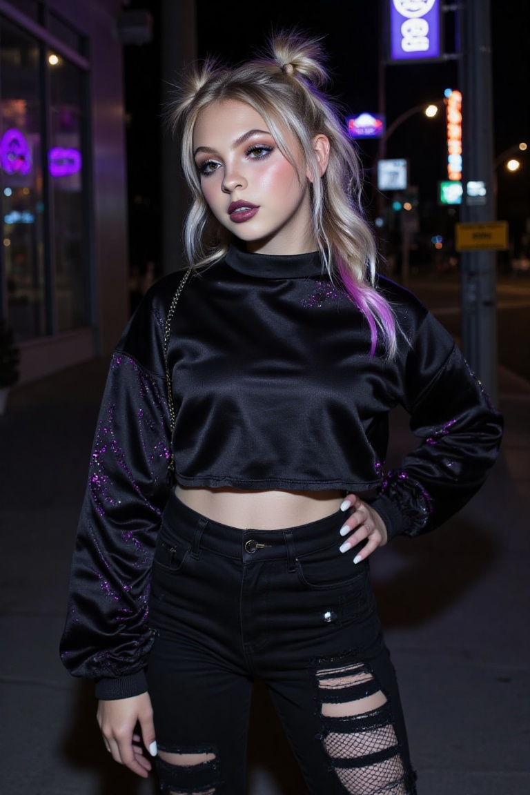 A gothic Jordyn Jones stands with effortless confidence,  her presence radiating an enigmatic allure. Her striking blonde...