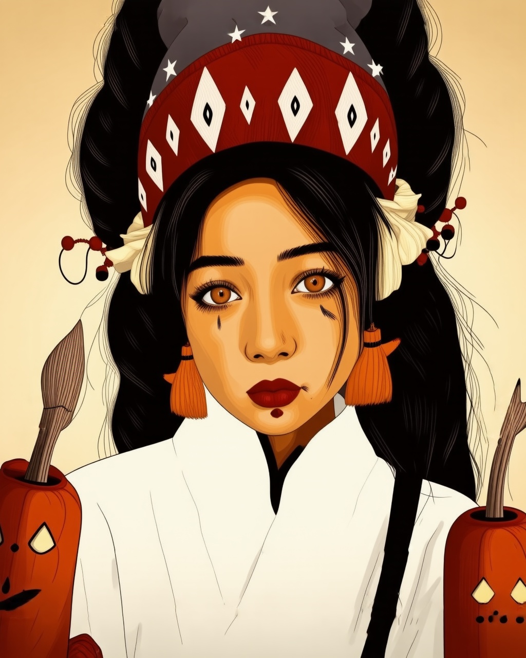 American comic book style digital illustration of a Halloween witch,  vibrant colors with strong contrasts. Young woman wi...