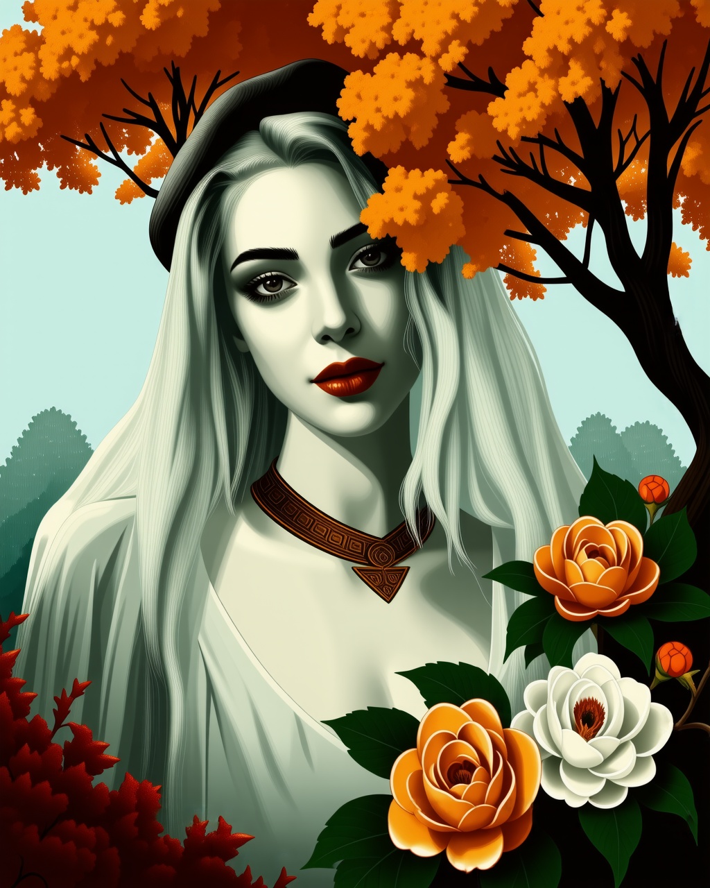 dark orange trees with Camellia,  masterpiece, on Tensor.Art
