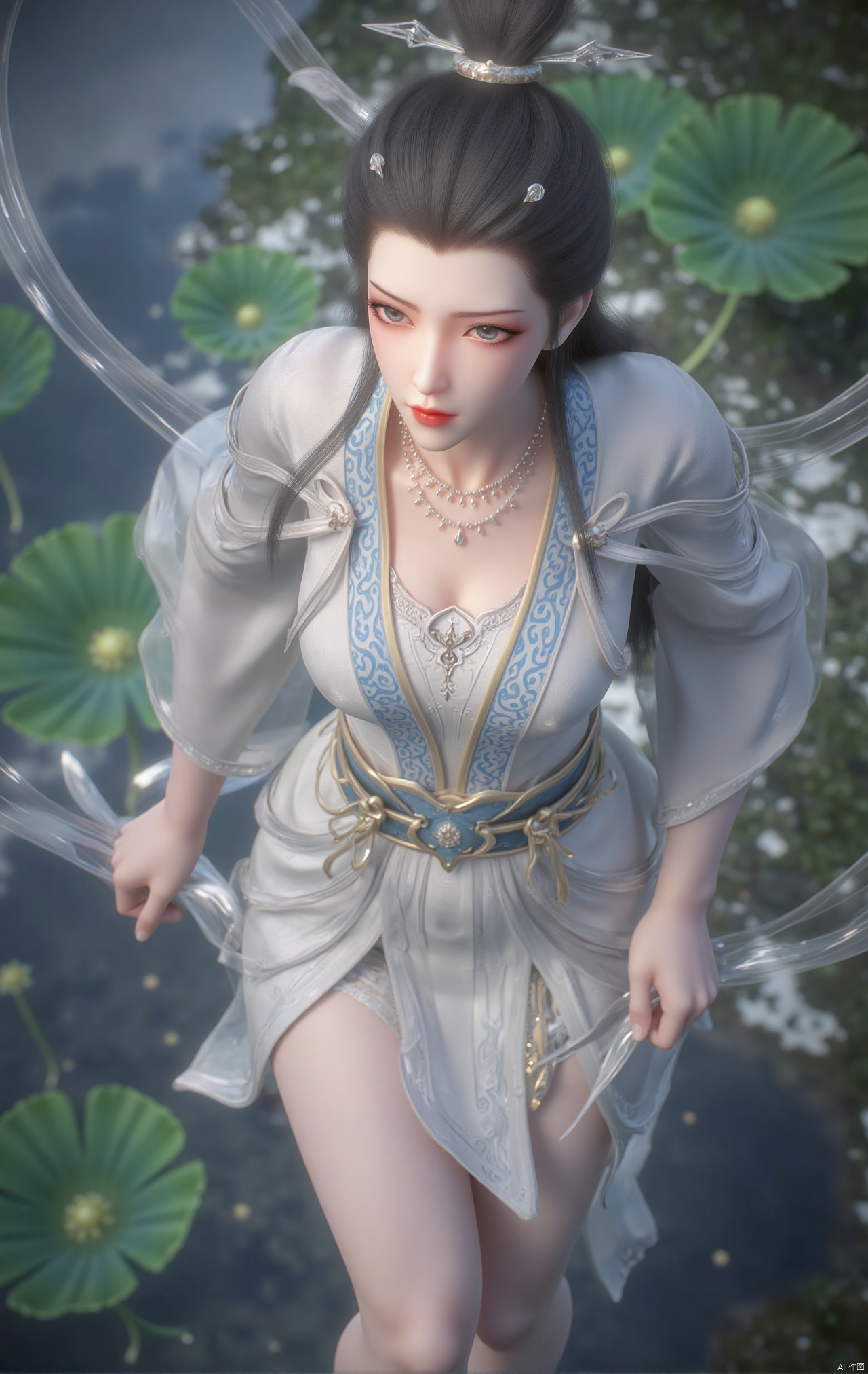  masterpiece,1girl,black hair,(Sitting by the lotus pond in the garden:1.3),(short dress:1.39),black eyes,beautiful face,short sleeves,holding flower,looking at viewer,(huge breasts:2.79),(full breasts:1.99),Xzhaoliner,Xyaoxi,Xsulingyun,XyunluoX,Xhenrendadi,Xlannuo