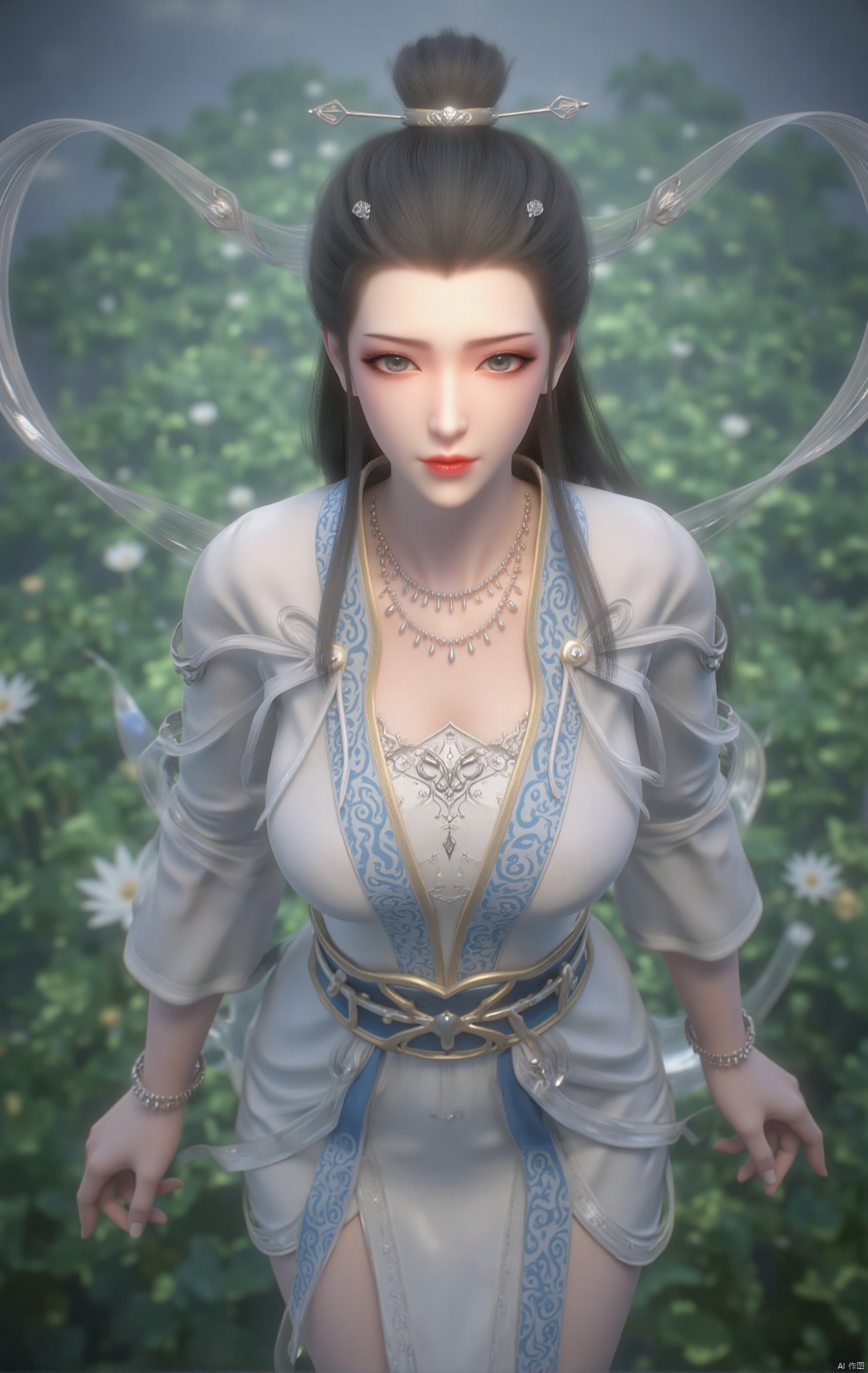  masterpiece,1girl,black hair,(Sitting by the lotus pond in the garden:1.3),(short dress:1.39),black eyes,beautiful face,short sleeves,holding flower,looking at viewer,(huge breasts:2.79),(full breasts:1.99),Xzhaoliner,Xyaoxi,Xsulingyun,XyunluoX,Xhenrendadi,Xlannuo