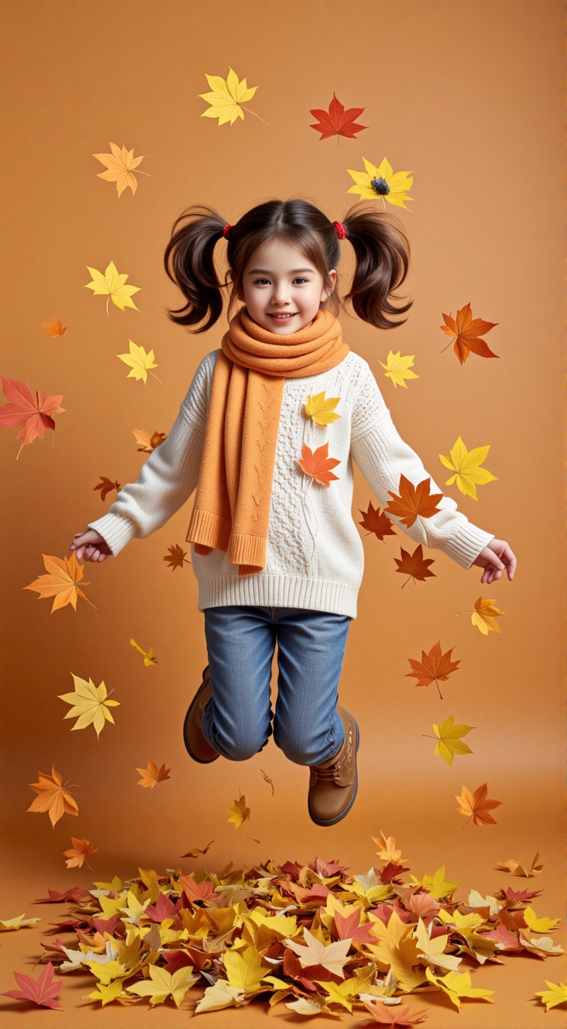 Autumn Leaves Adventure She leaps into a pile of golden autumn leaves,  scattering them everywhere as her laughter fills t...