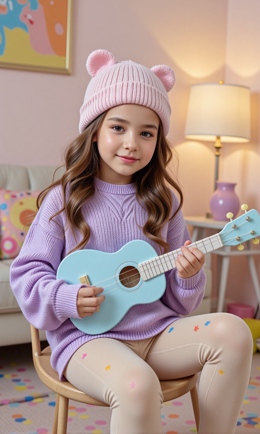 "Create an image of a cheerful toddler cute girl ,  with soft,  slightly rosy cheeks on Tensor.Art