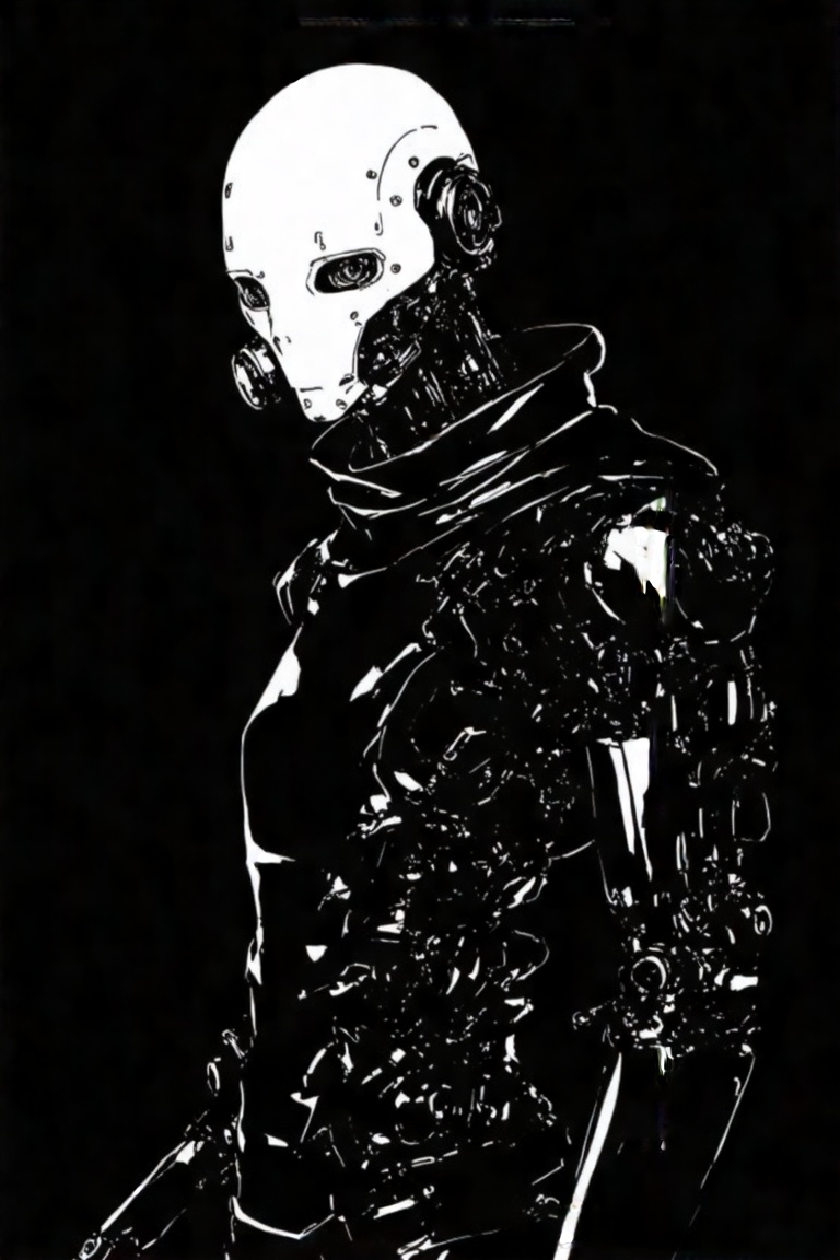 This image is a black-and-white digital drawing by Tsutomu Nihei in a manga style,  characterized by thick,  bold lines an...