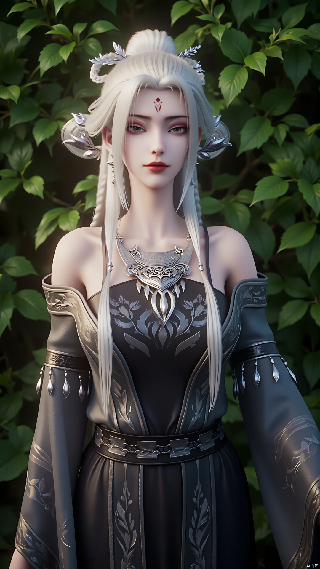 a medium-angle shot of a fair-skinned woman with long,  light-colored hair,  adorned with a crown on Tensor.Art