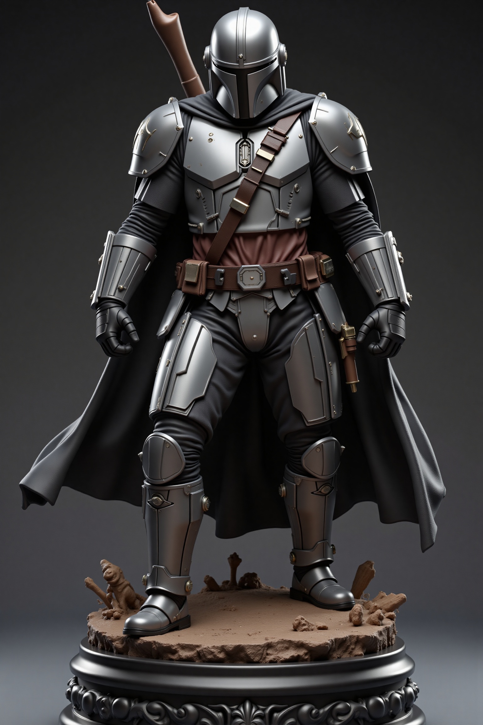An exquisitely detailed resin figure of Mando from The Mandalorian,  captured in a dynamic and heroic pose. His beskar arm...