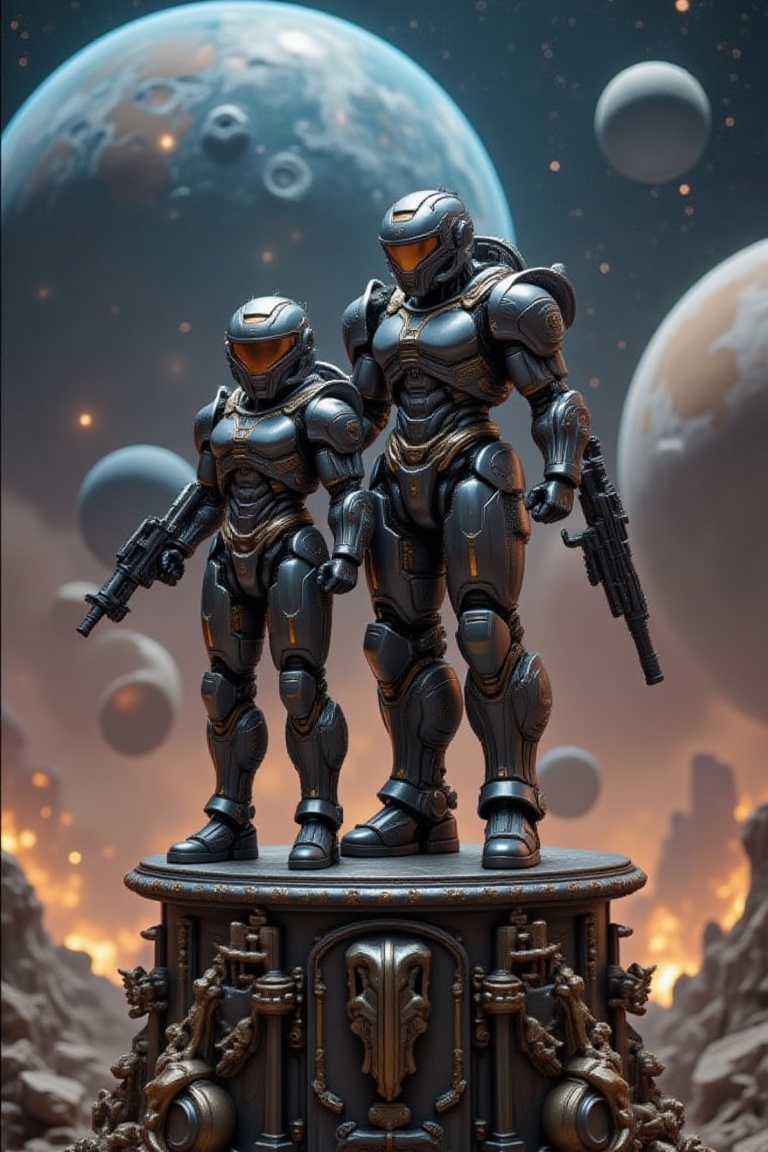 Resin figure,  on pedestal,  holding on Tensor.Art