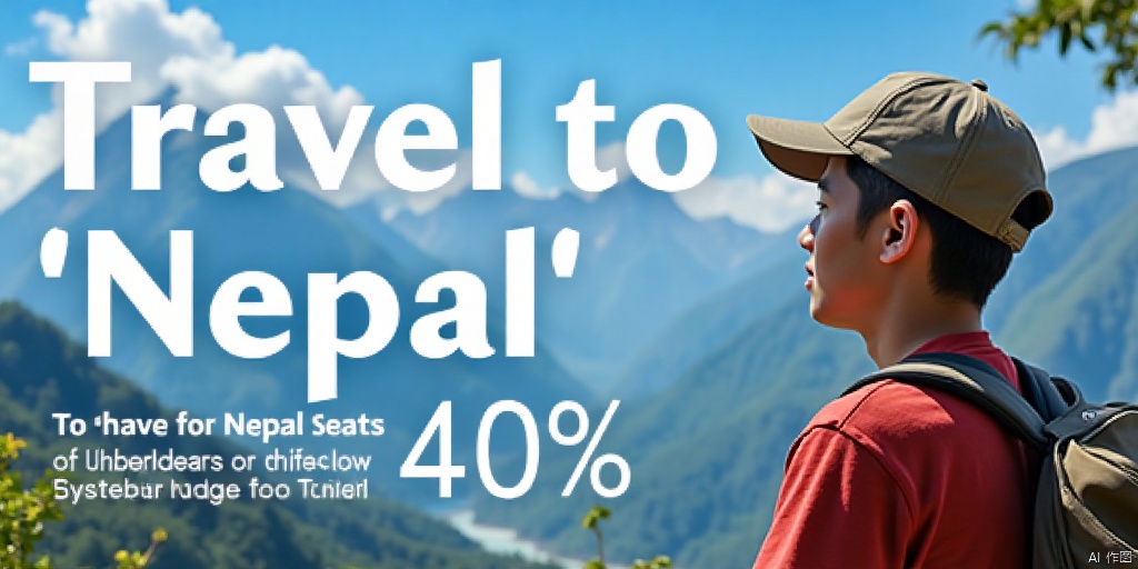 1boy, male focus, sky, day, text"Travel to Nepal saves 40%", window, parody, dragon, balcony,advertising,web advertising,AD