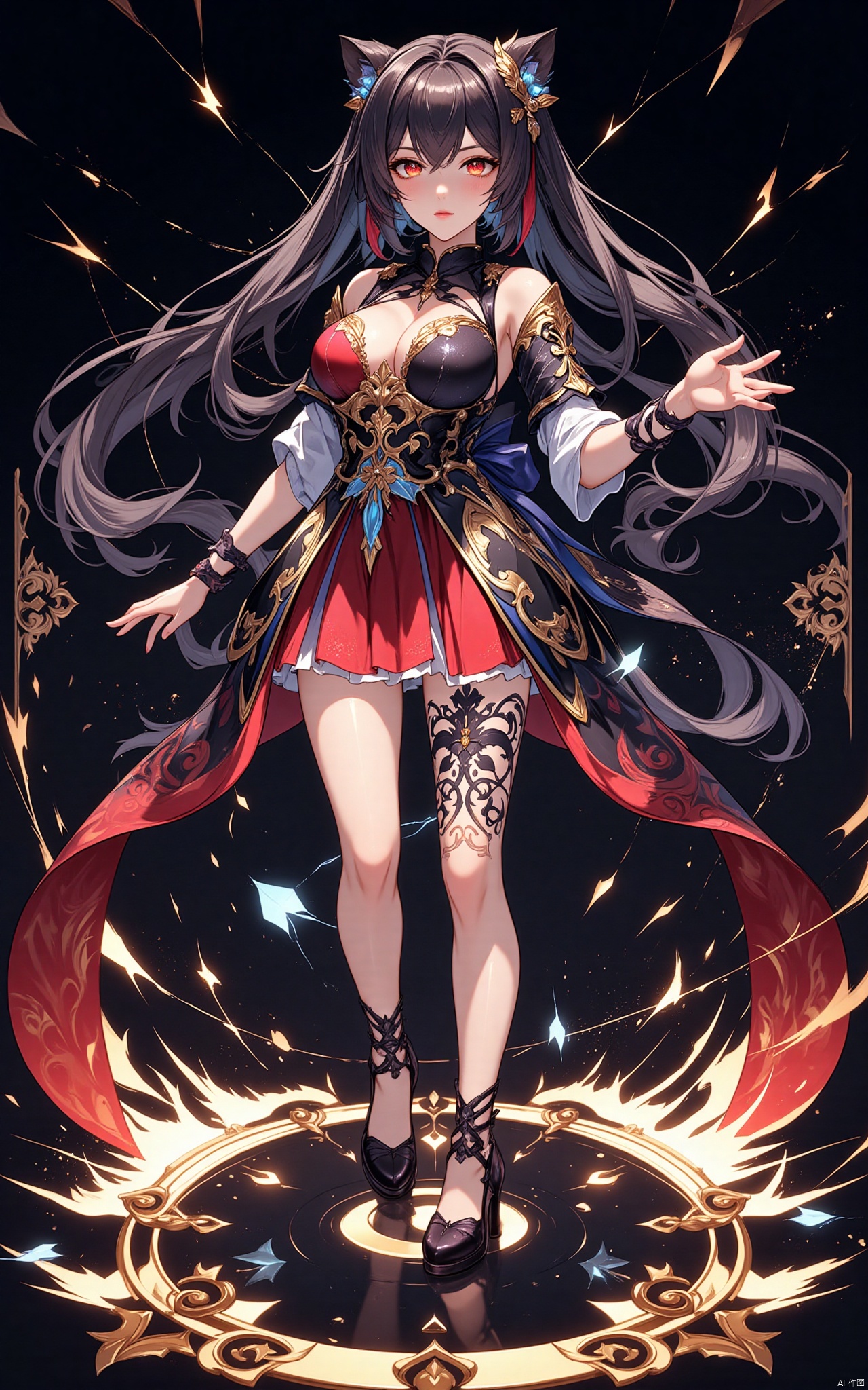 keqing\(hubggirl)\, 
Anime style, (masterpiece: 1.3), best quality, animation works, 1girl, solo, long hair, bangs, hanfu, black hair, wide sleeve flowing fairy skirt, medium hair, black hair, black leopard, photos, 8k, complex, highly detailed, majestic, digital photography, broken glass, (fine and delicate beautiful eyes: 1.2), hdr, lifelike, high-definition, animation style, key vision, vibrant, studio animation, highlydetailed
