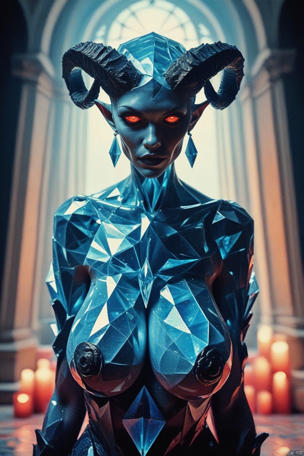 1 girl, beautiful demon, horns, crystal skin, large breasts,

score_9, score_8_up, score_7_up,score_6_up, 
hyper-Detailed, masterpiece, best Quality,film Grain,