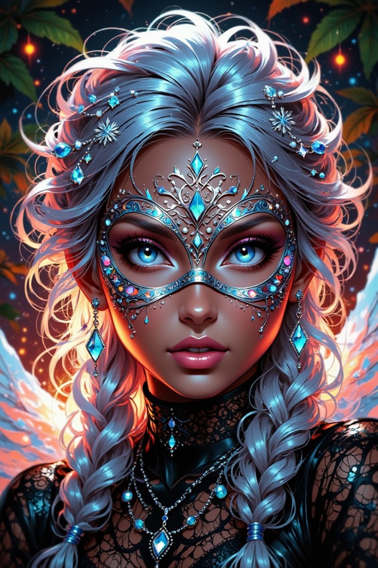 A sultry dark angel with expressive,  glittering eyes and very long lashes. Her upturned nose and shimmering lips contrast...