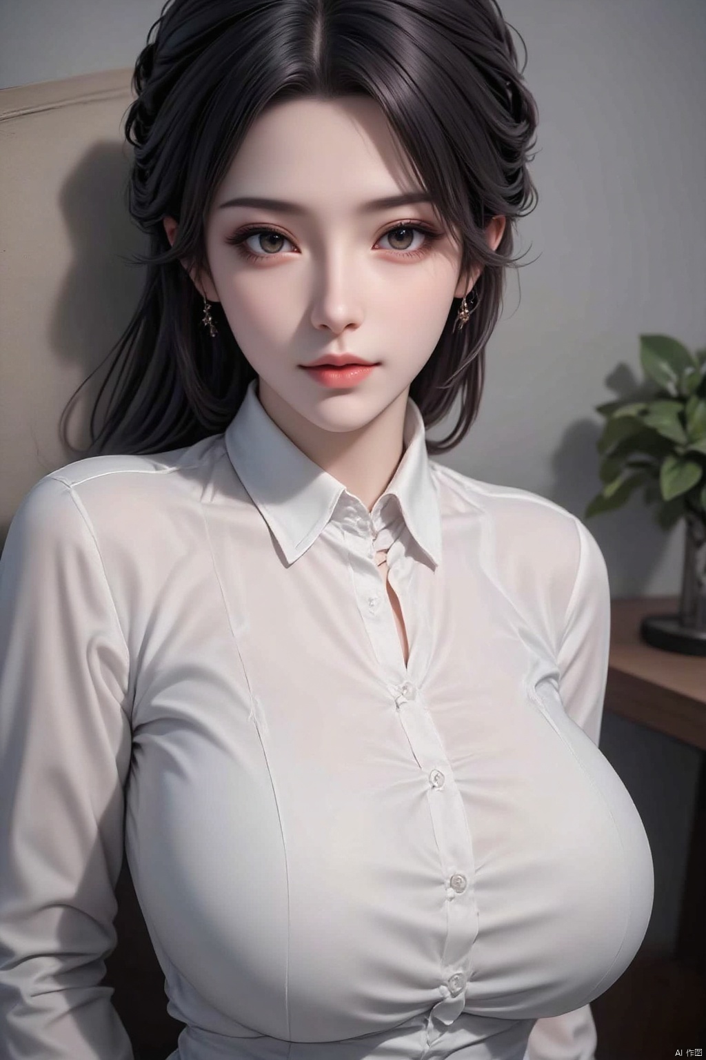 beautiful woman, half body close-up, white casual clothes