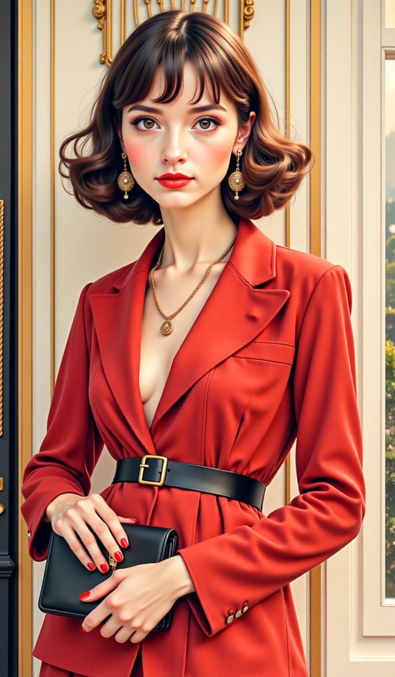 This is a prompt to draw a woman who loves vintage fashion. She is interested in fashion from the eras between the 1920s a...