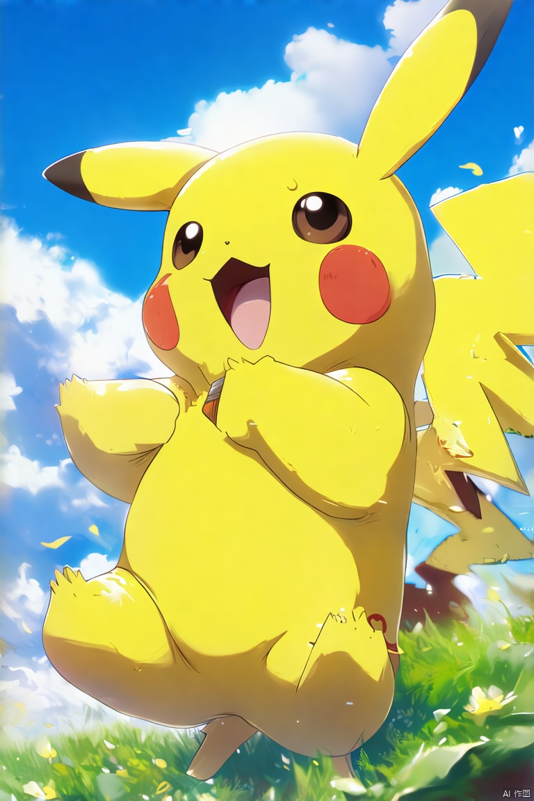 (masterpiece, best quality, ultra-detailed, highres, best illustration),pikachu,solo,ani