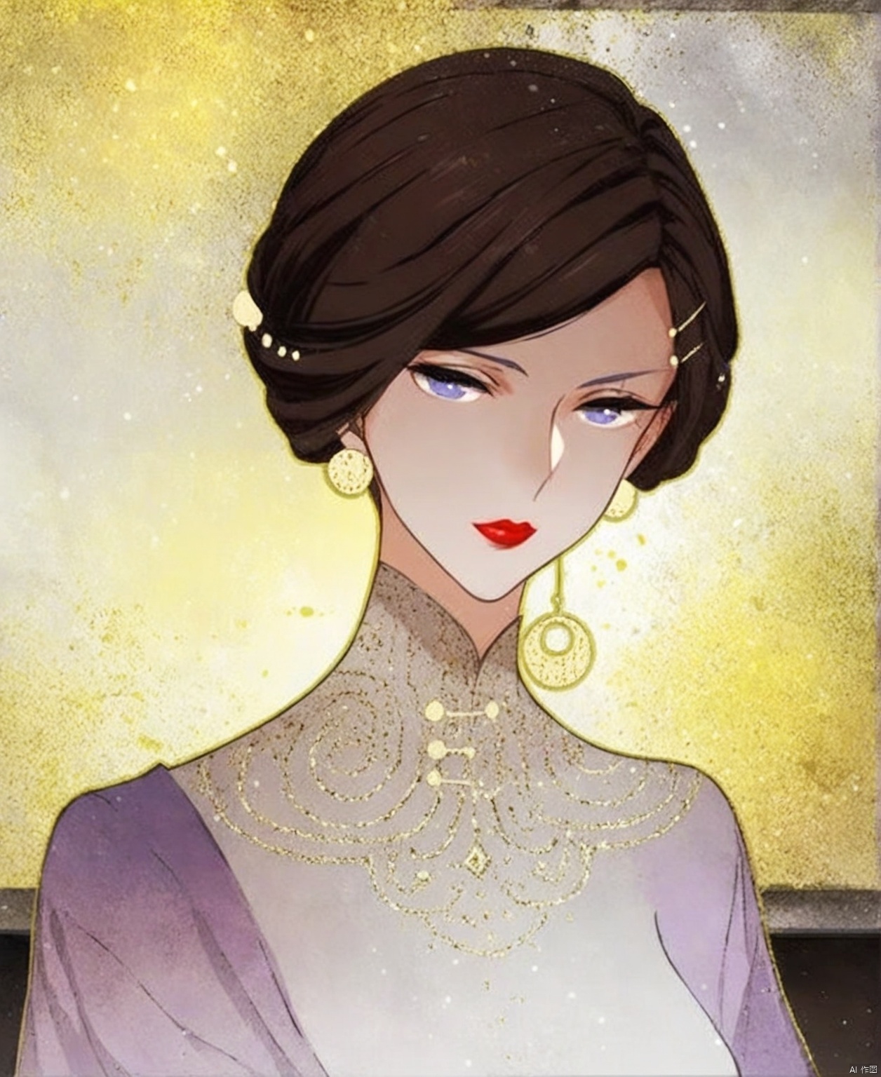 solo,highly detailed,(best quality),((masterpiece)),1girl,ce,jewelry,lipstick,red lips,hair ornament,