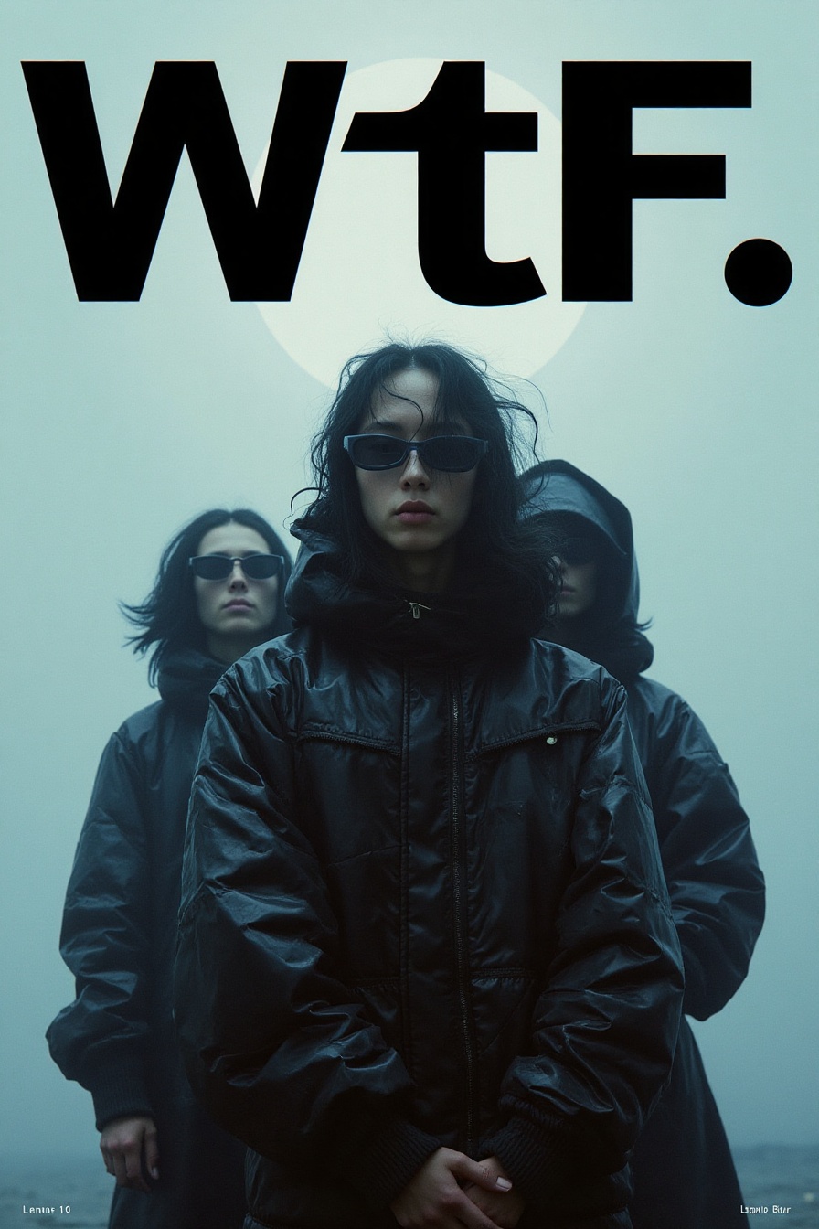 bbrs,  black text 'WTF',  futuristic editorial photoshoot on Tensor.Art