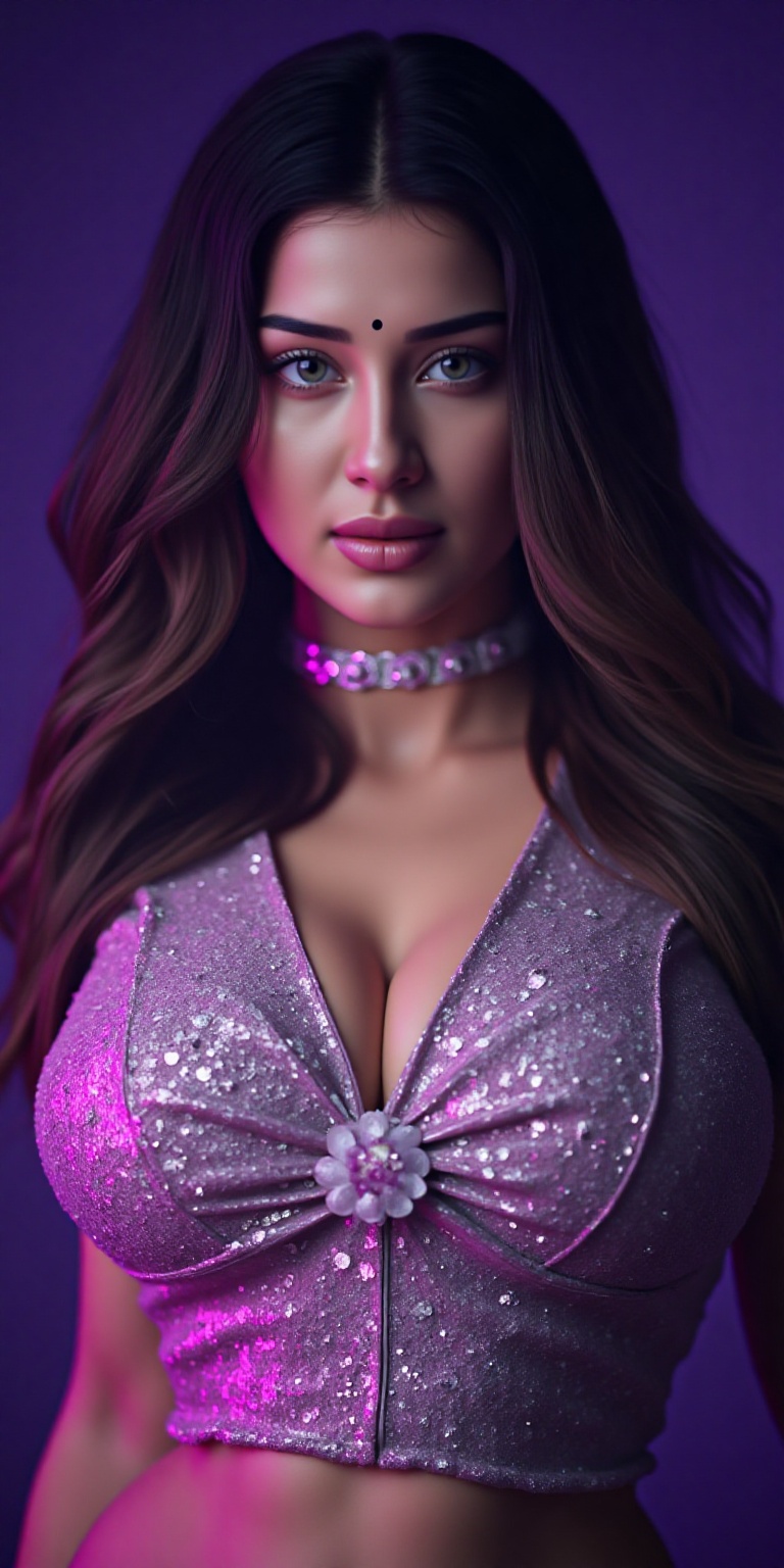 a woman wearing a shiny top and a choke,  ross tran 8 k,  glowing magical shiny skin on Tensor.Art