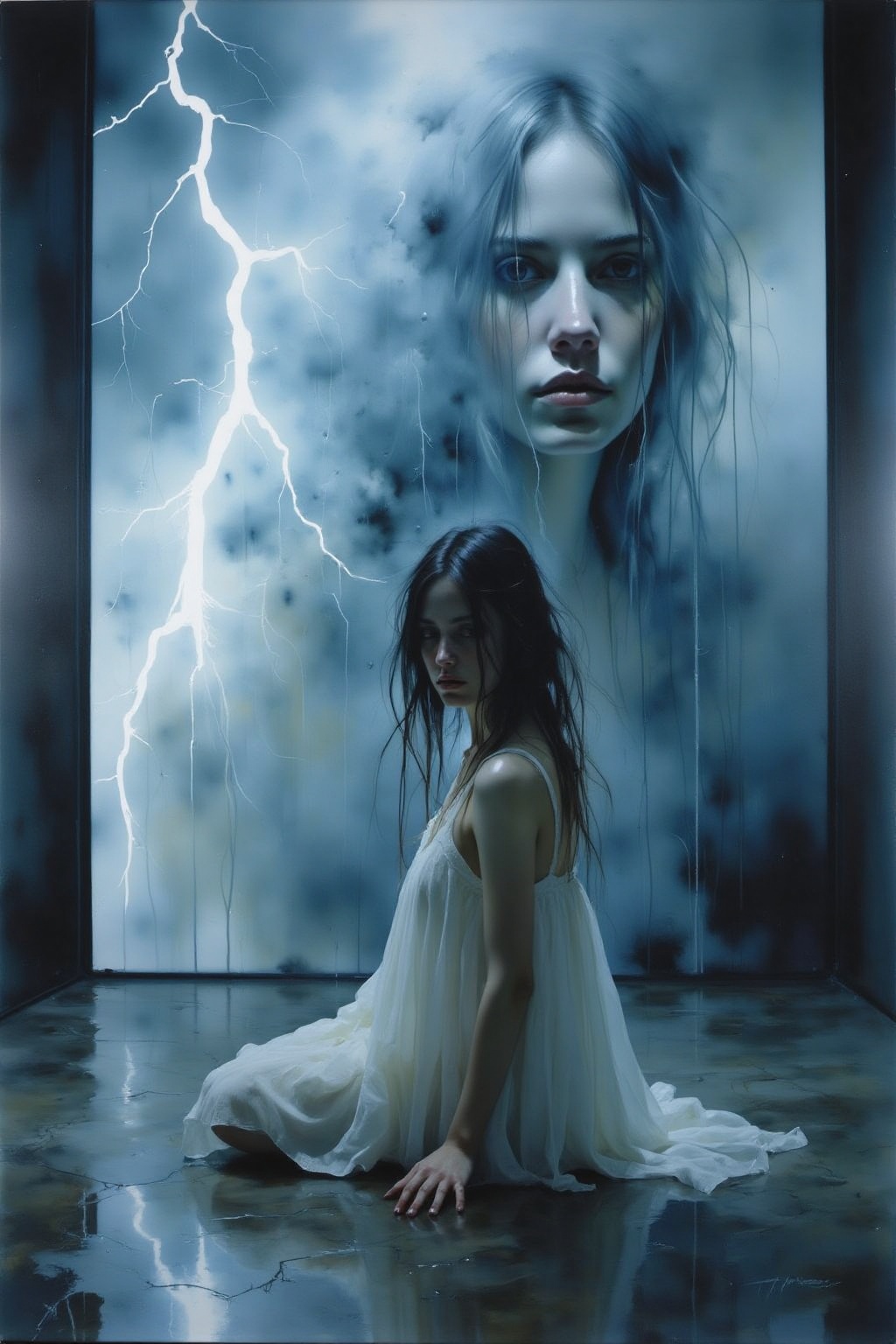 yawcs1. Shot from the side,  surreal,  overhead shot of a dramatic cinematic scene featuring a woman with long on Tensor.Art