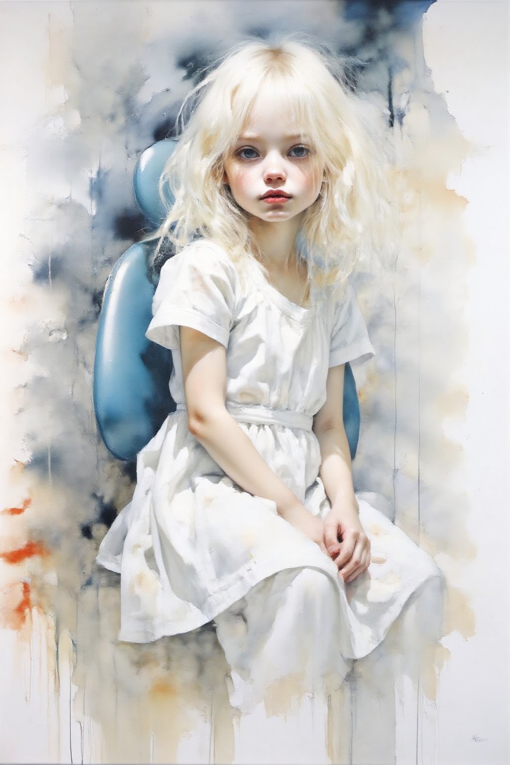 Watercolor yawcs1 style. Watercolor nwmwc1 style. 1girl,  white hair,  white dress on Tensor.Art