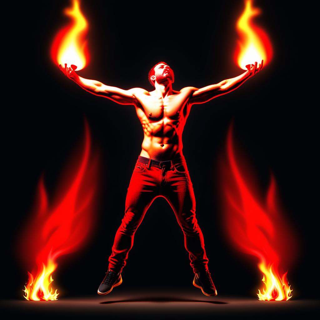 arms up,  nipples,  fire on Tensor.Art