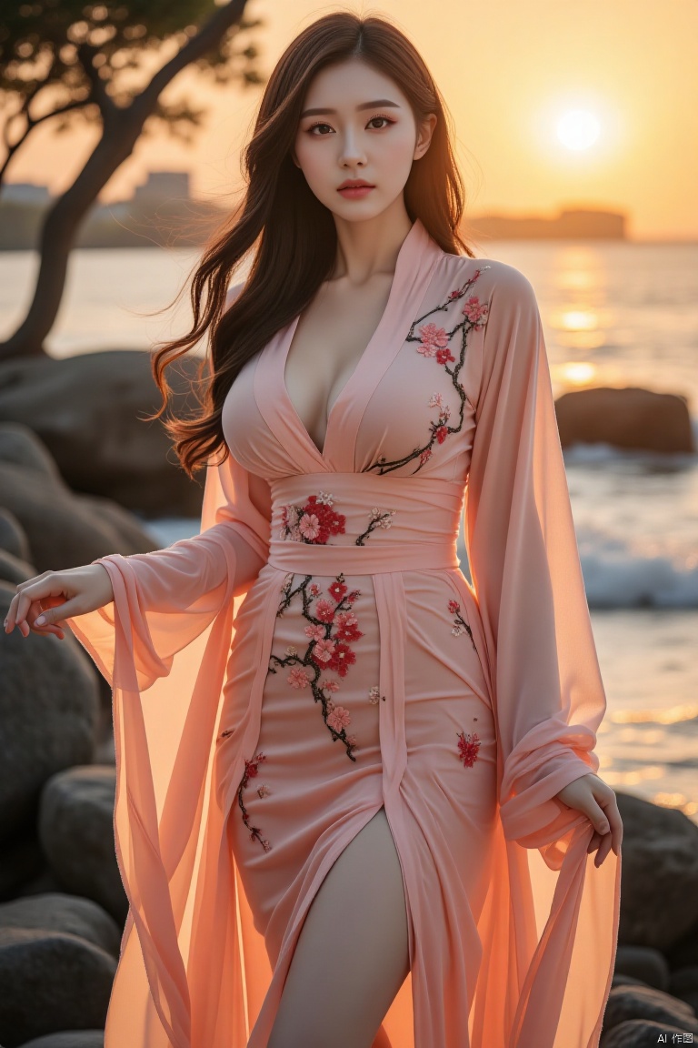 Chinese aesthetics, Chinese beauty, full breasts,,A plump figure, realistic photography,
The succubus of dusk song, she wears a robe woven from tuberose that blooms in the dusk, and is painted with birds flying in the dusk. Her hair is like the last golden glow of the setting sun, swaying gently in the breeze, as if it is the last ray of sunshine in the twilight fluttering gently on the horizon. Tim Burton's Gothic style shapes her into a singer in the twilight.