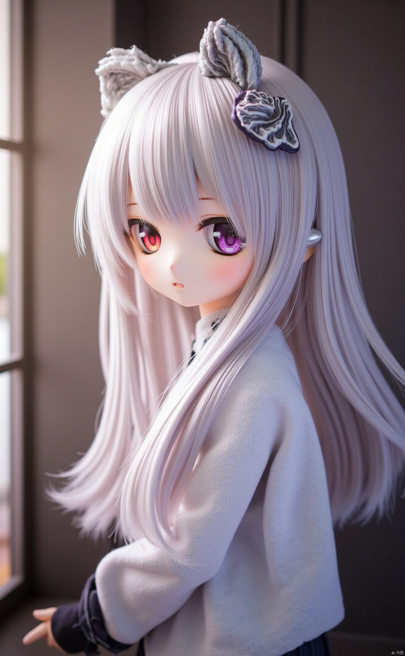 dim1 dim1-ff40745b5cMI. dim2 dim2-2 dim2-2-b0. dim3 dim3-paysage. 1girl. solo. animal ears. grey hair. colored sclera. looking at viewer. black sclera. blurry. window. expressionless. closed mouth. upper body. sidelocks. long hair. indoors
