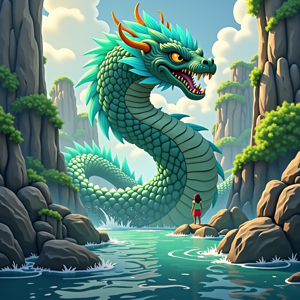 A dynamic 3D cartoon scene of the Mythological Hydra on Tensor.Art