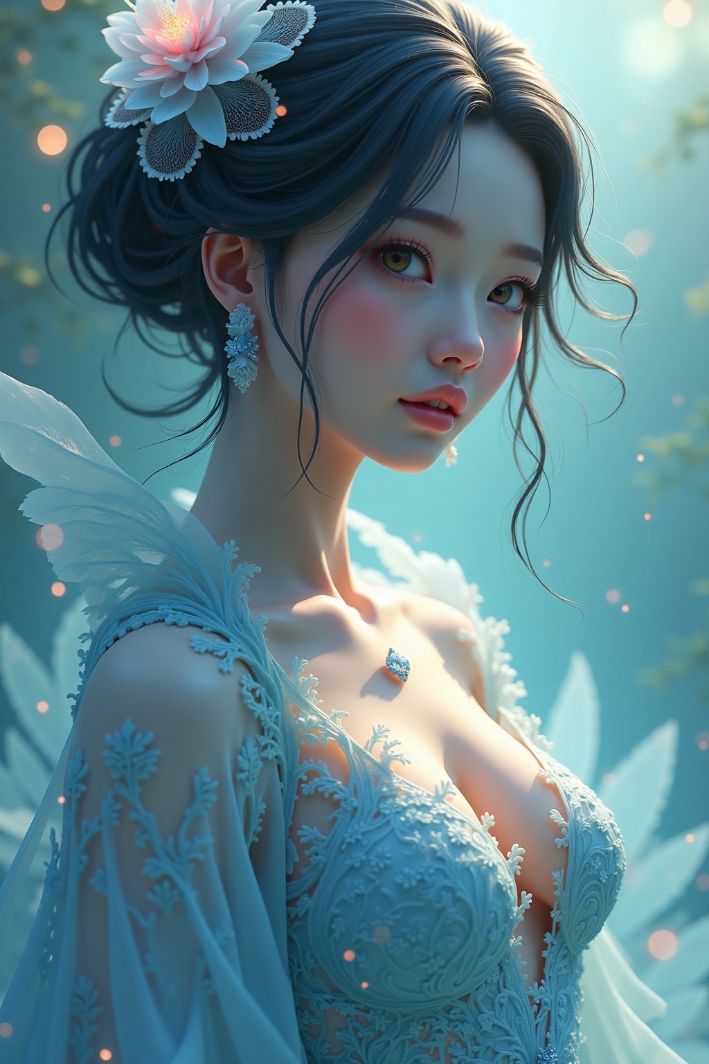 cinematic render portrait raw Style Donghua animated 3D,  8k,  a woman kikio beautiful woman giant body imposing with Extr...