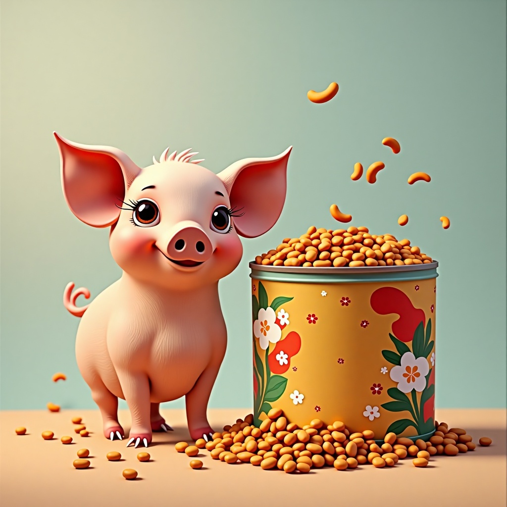 A pig next to a giant tin of beans on Tensor.Art