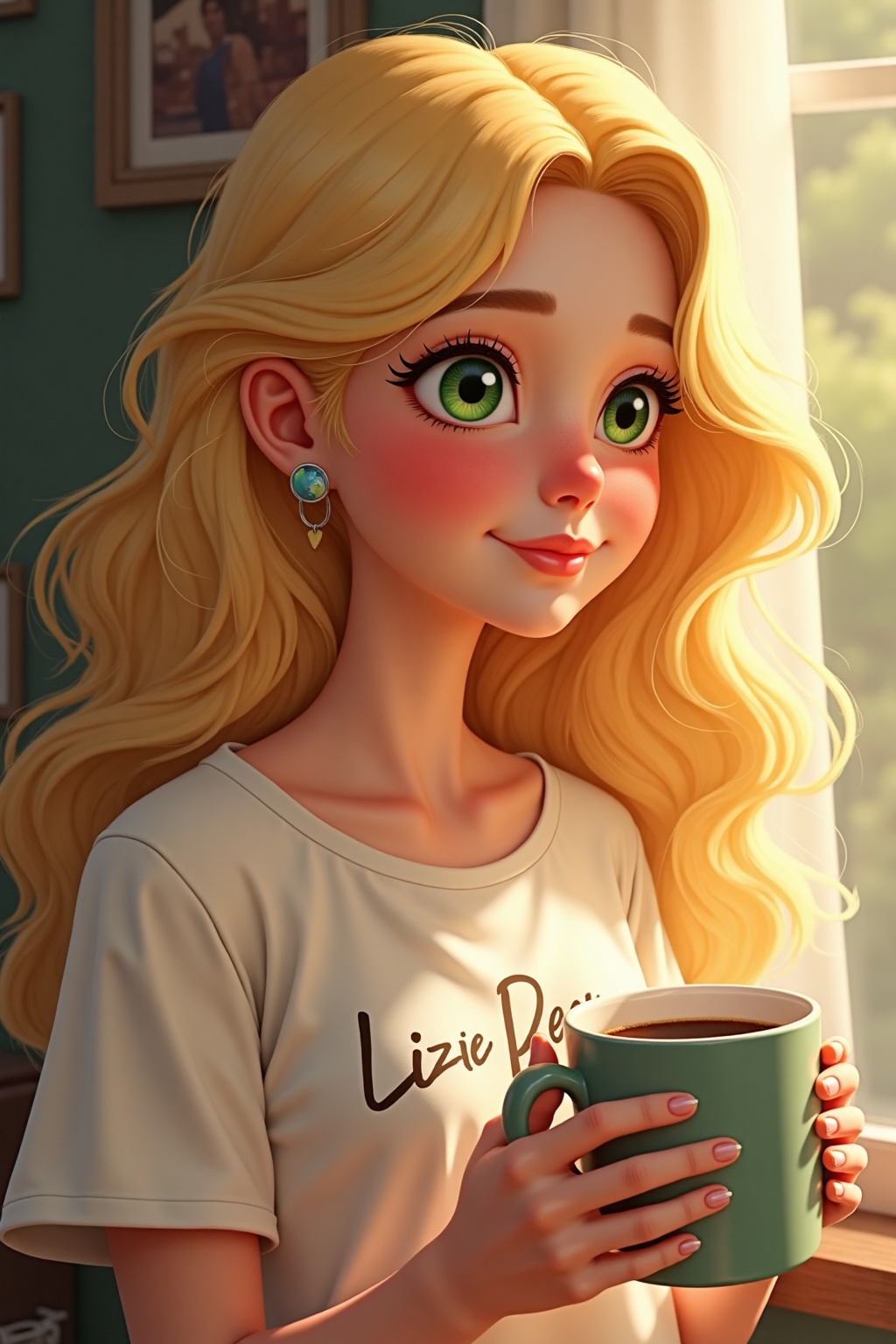 Blonde girl with long hair ,  Green eyes,  sleepy on Tensor.Art