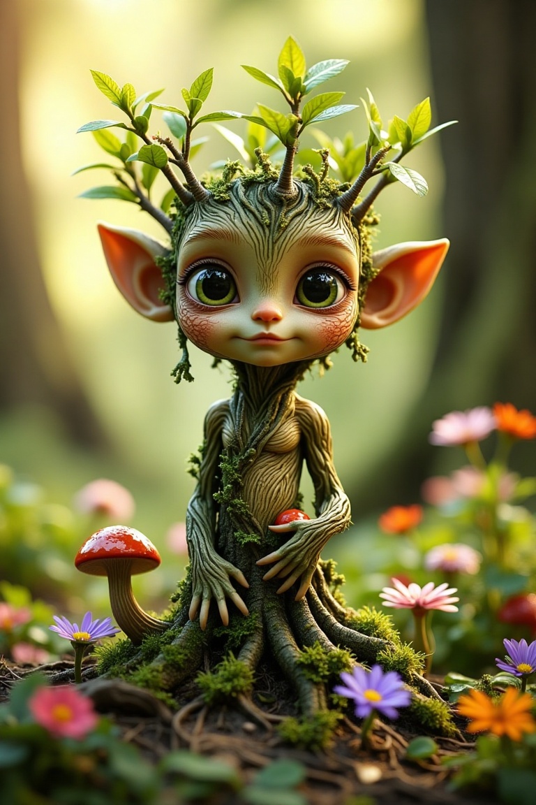 A highly realistic,  ultra-detailed 4K image of a young Ent sapling,  depicted as a small on Tensor.Art