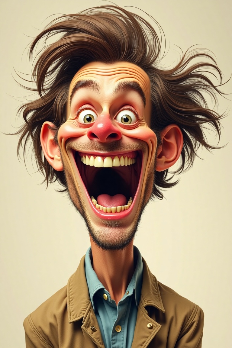 A caricature of a crazy man,  exaggerated features and wild expression. 9:16 aspect ratio,  --stylize 250 --v 6.1 Midjourn...