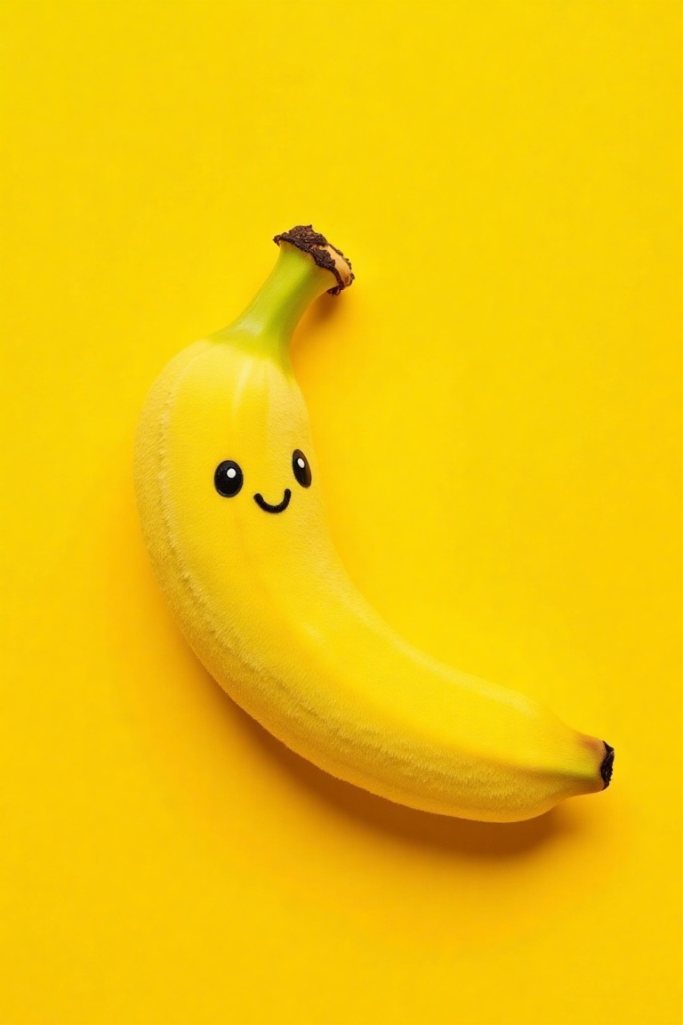 A cute,  fuzzy banana-shaped object in a vibrant yellow color,  captured in HD photography against a fully yellow backgrou...