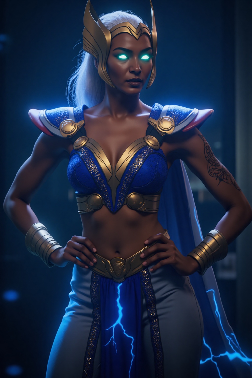 Before you stands an ethereal genie,  her form radiating with otherworldly beauty and power. Her smooth,  bronzed skin glo...