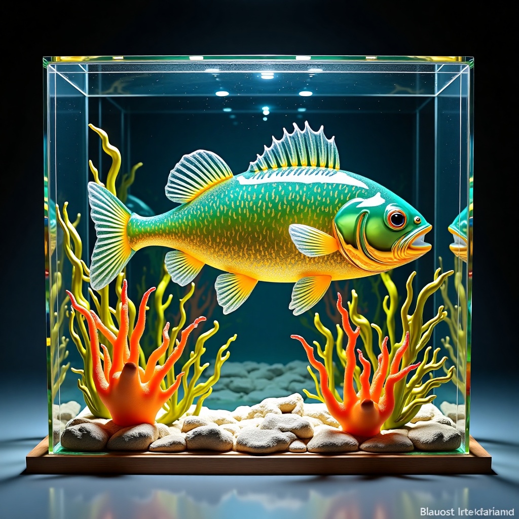 3d character hyper realistic Kelp Bass In Giant Kelp Forest,  Santa Barbara,  California made detailed and vibrant transpa...