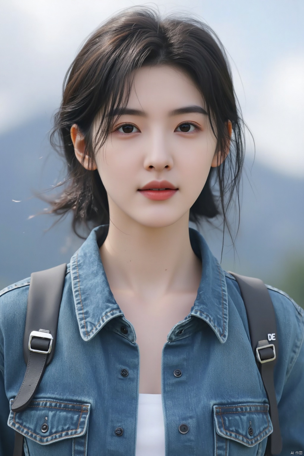 1girl,solo,mountain,looking at viewer,outdoors,sky,black hair,backpack,brown eyes,cloud,upper body,jacket,lips,realistic,blurry,blurry background,short hair,closed mouth,bag,day,strap,brown hair,high collar,
(huge_breasts:1.4),bright colors,
Depth of Field, True light, Ray tracing, OC renderer, UE5 renderer, Ultra realistic, best quality, 8K, Master work, hyperfine, Detail, Correct body structure,
(Best quality: 1.4), (Masterpiece: 1.4), (Realistic: 1.4), (Realistic :1.2), (Ultra High resolution, original photo: 1.4), (hdr, Super Detail :1.2), (8K:1.2), (Original photo :1.2), Movie photo