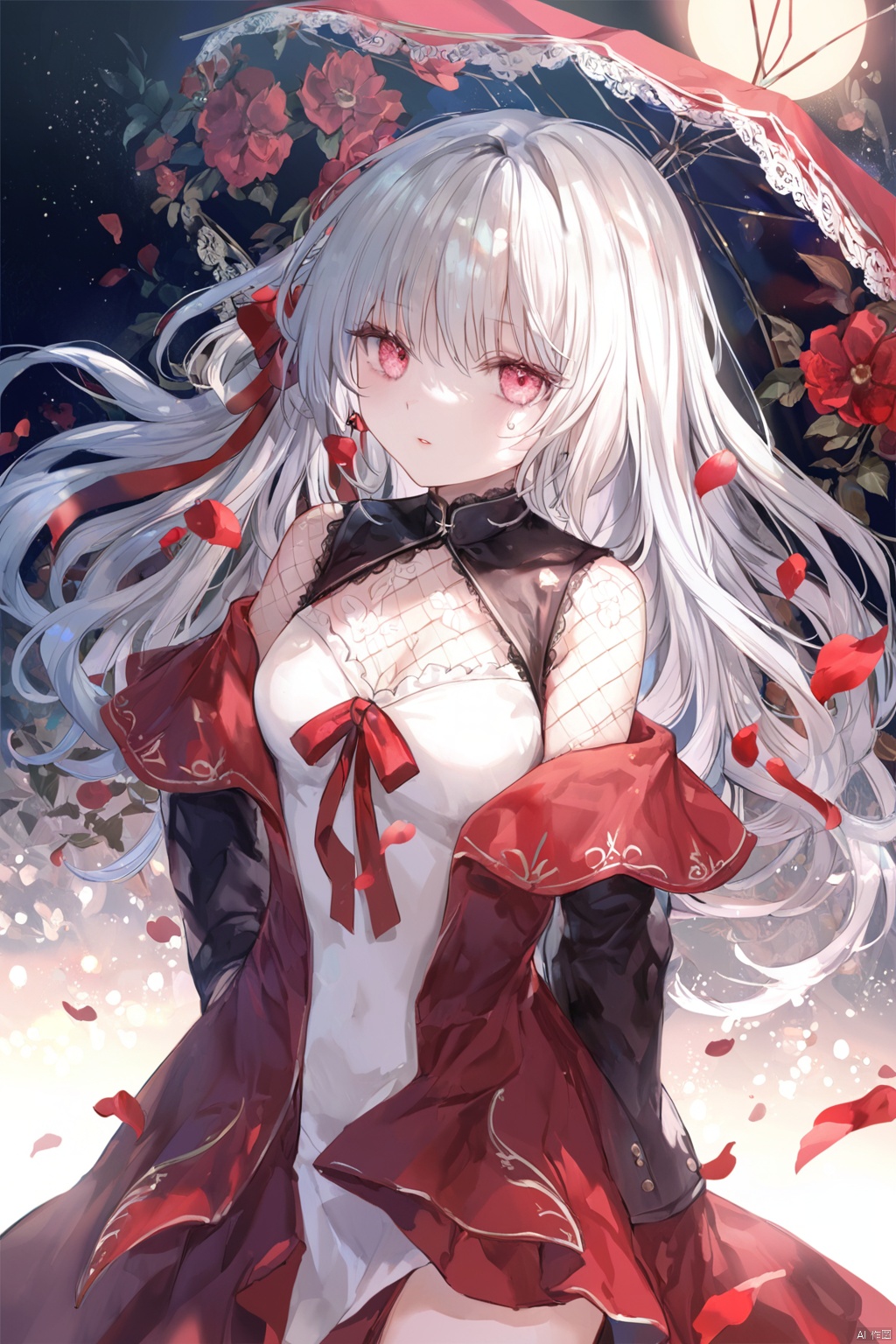 XIESHI(White hair) Masterpiece: 1.2), best quality, high resolution, uniform 8k wallpaper, (Illustration: 1), perfect lighting, very detailed CG, fine Detail, Very detailed, soft lighting and Shadows, soft and striking lighting, Film Texture: 1.2, (Skin pores: 1.2), (Detailed Skin texture: 1), (Solo: 1.5)), detailed face, (Perspective: 1.1), hazy, low-key: 1.1, Depth of field, (8k, RAW photo, best quality, Masterpiece: 1.2), (Realistic, realistic: 1.4), (Very detailed CG unified 8k wallpaper), (Detailed face: 1.4), (Beautiful detailed eyes: 1.2), 1 girl, white hair, pink lips, very delicate skin, shiny skin, fair skin, bright eyes, with the feeling of first love