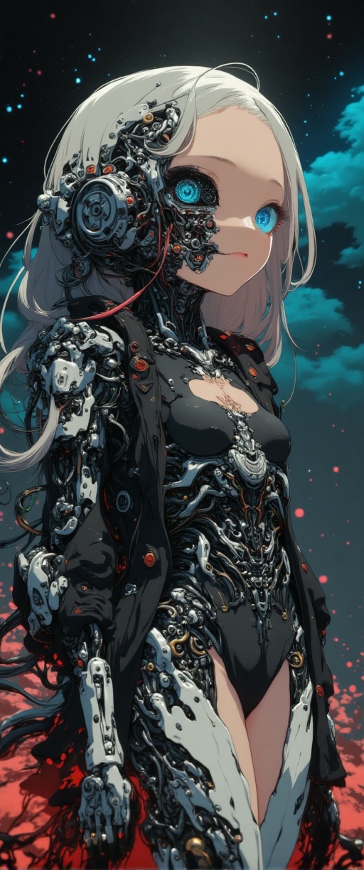 high-quality,  masterpiece,  a Photo of a female android with one side of her face missing on Tensor.Art