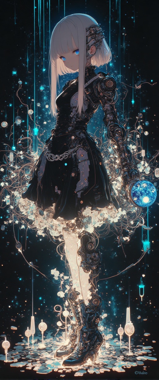 high-quality,  masterpiece,  a Photo of a female android with one side of her face missing on Tensor.Art