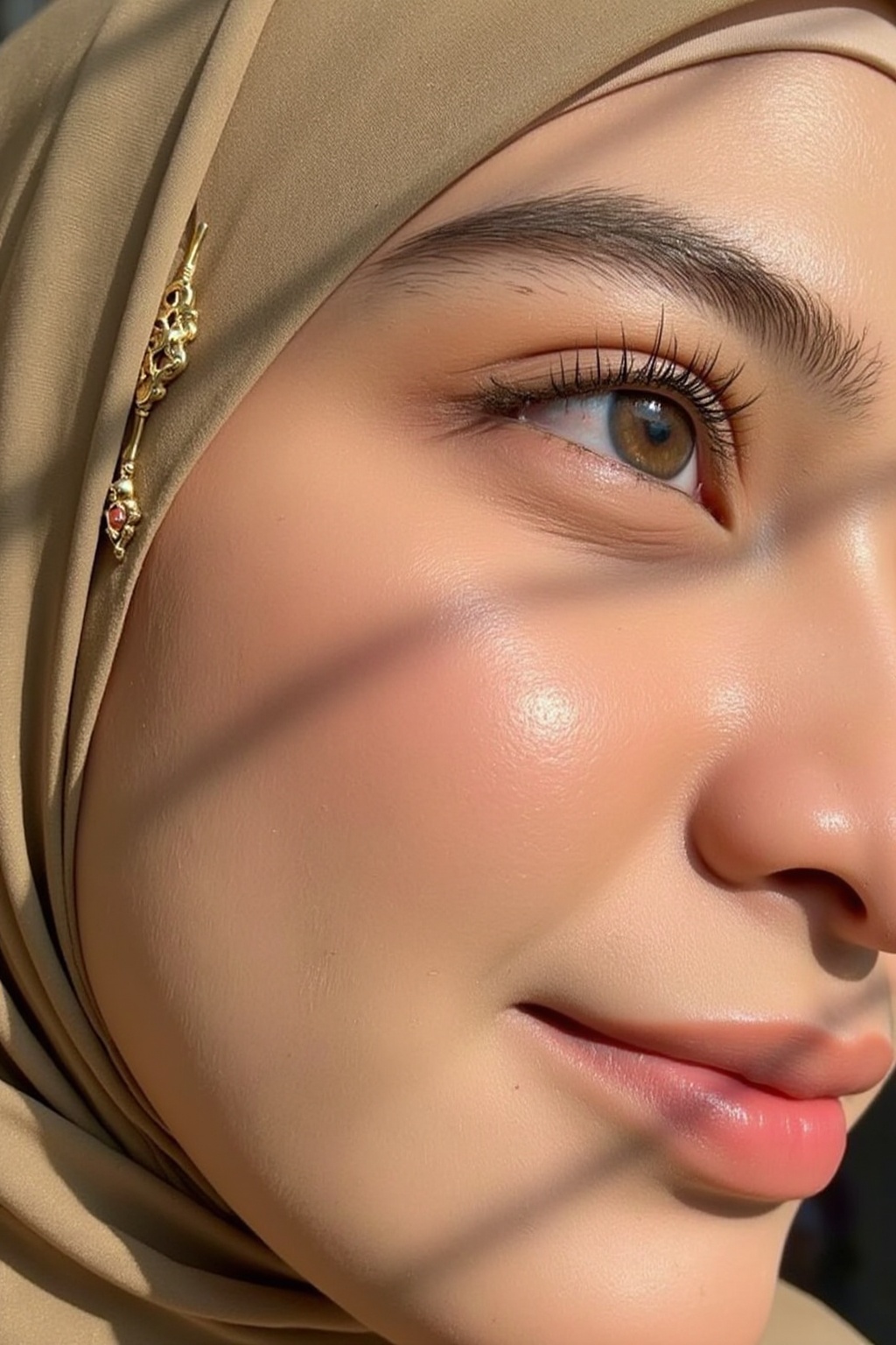 A mesmerizing extreme close-up of one side of SalsabilaKholiq's face,  the most beautiful girl in the world. Her piercing...